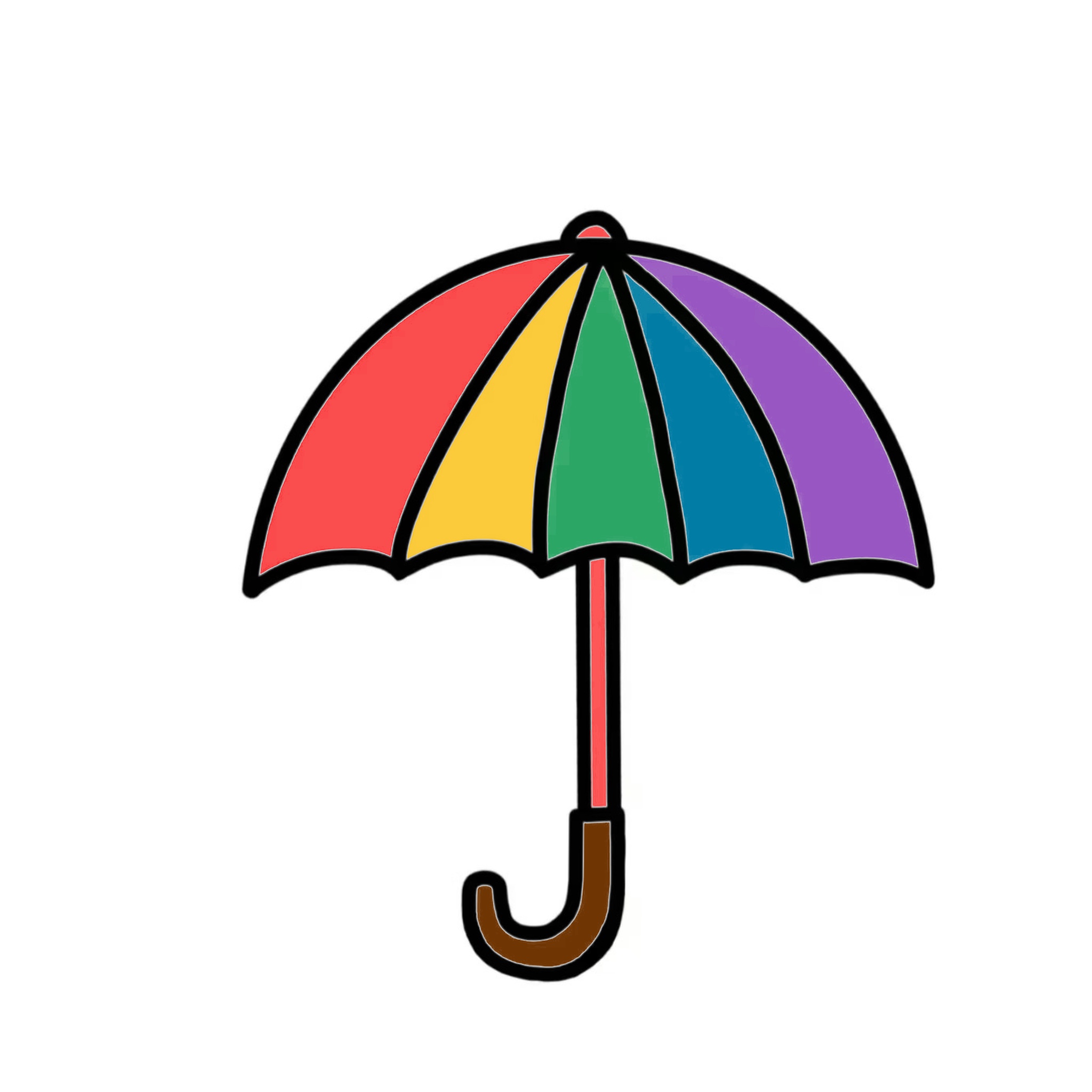 This is a simple illustration of a colorful rainbow umbrella. It represents the base concept of an umbrella, which serves as the foundation for the illuminated umbrella design.