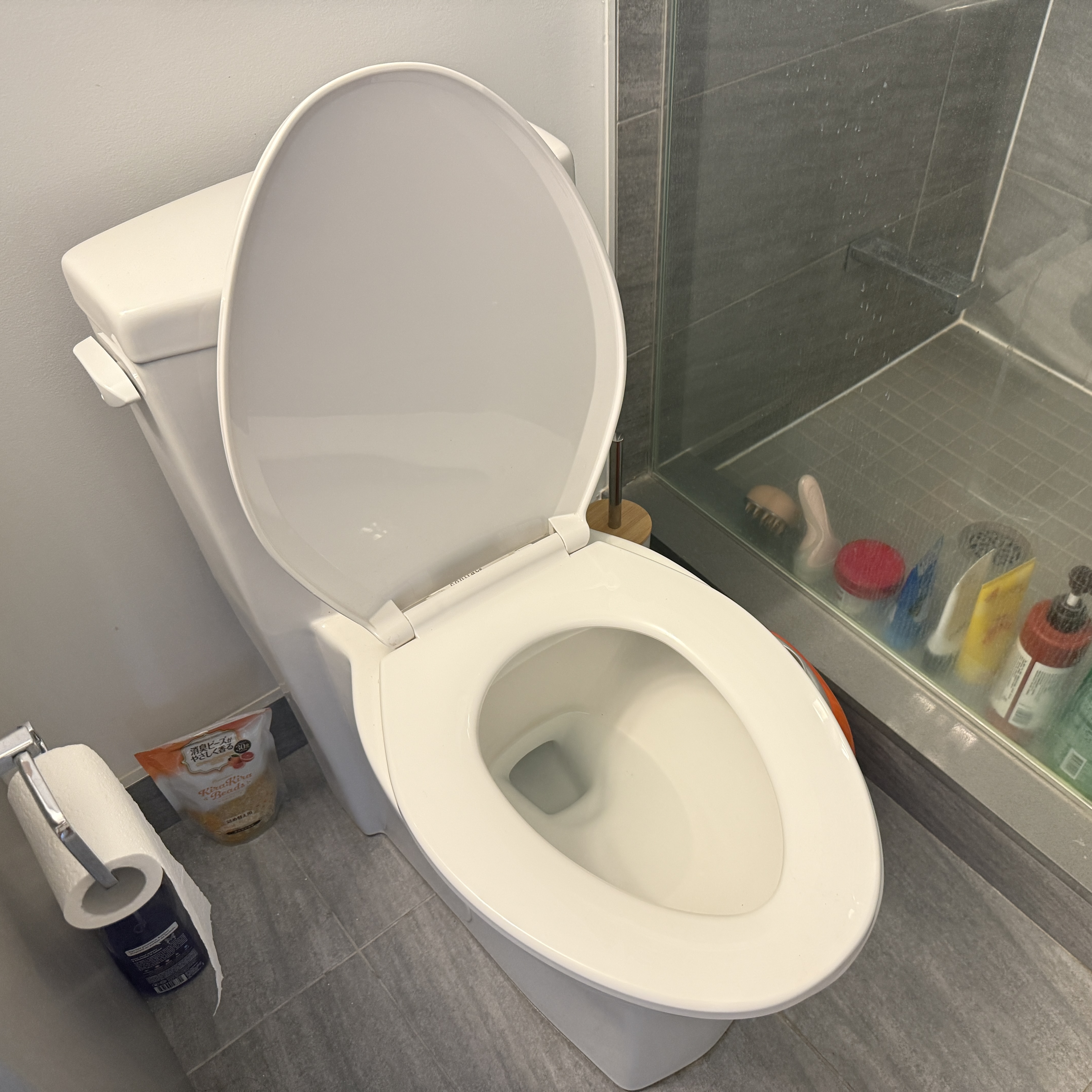 The rushing water sound when flushing a toilet.