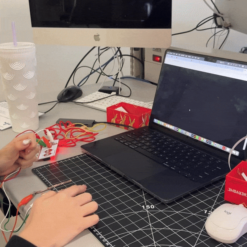 Using Makey Makey, I connected conductive materials to create simple key triggers, which activate interactive visuals on the screen.