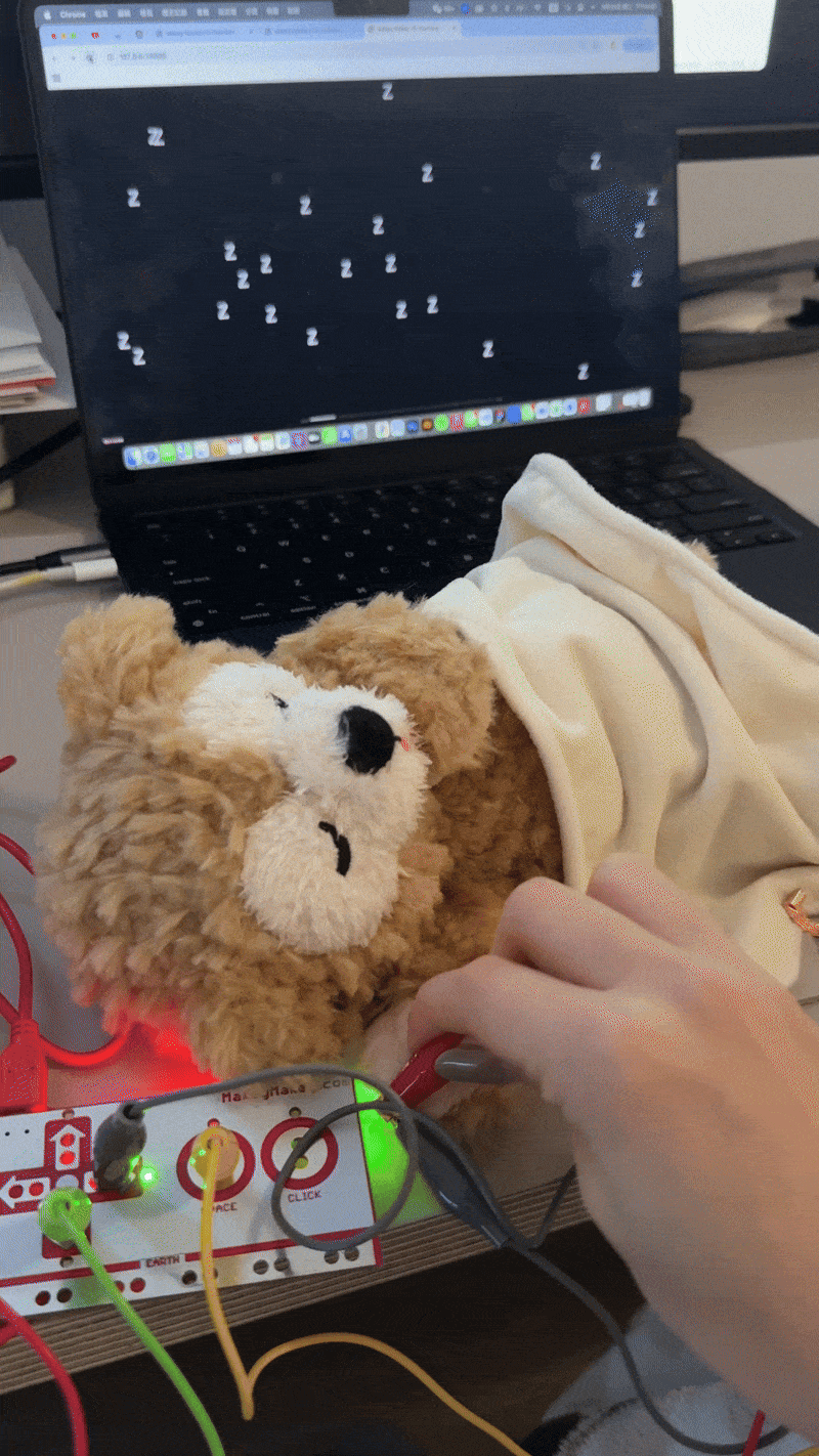 I used Makey Makey with copper tape to turn a paper design into an interactive interface. Touching it triggered visuals on the screen.