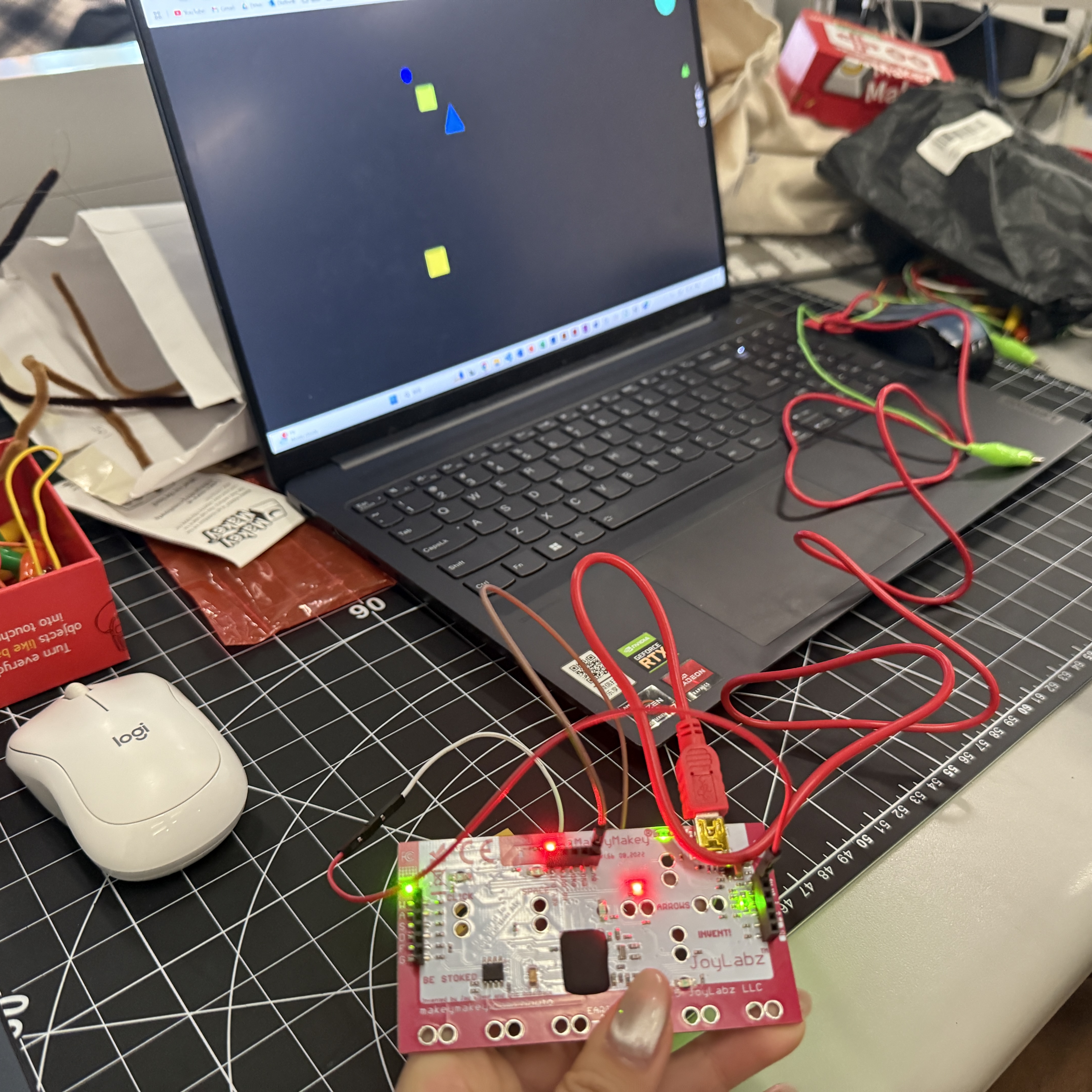 After wiring things up, I pressed the keys and saw shapes popping up on screen. It felt so rewarding!